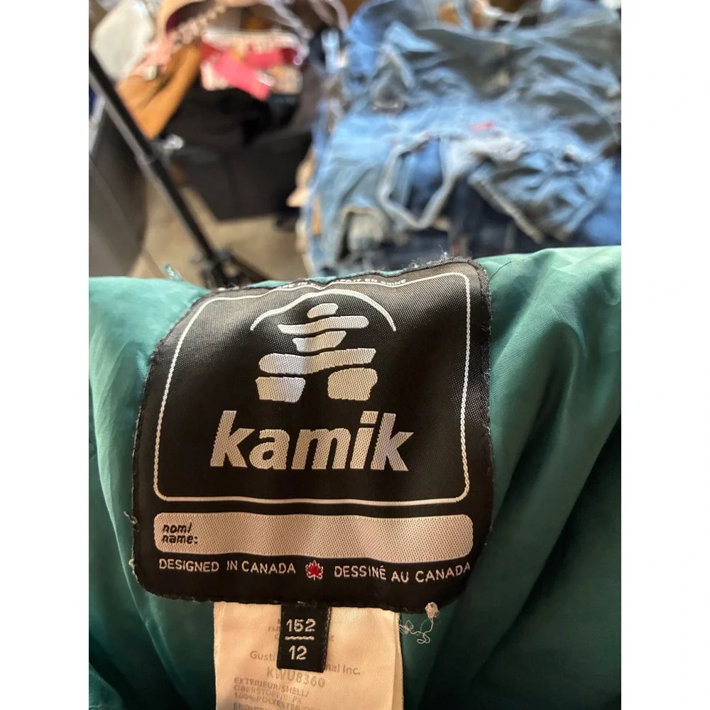 Kamik Kids Teal Insulated Snow Pants Bib Suspenders Size 12 KWU8360 Ski Trousers